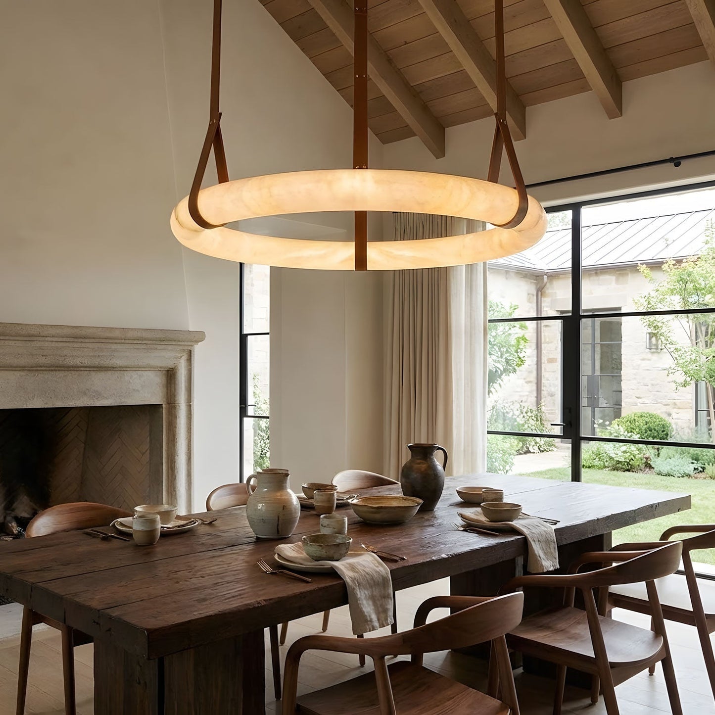 Hanglamp Alabaster Ring LED Donkerbruin Bruin Goud Woonkamer Eetkamer 3000K 4000K 6000K Ø30 Ø120cm Natuursteen Pendellamp