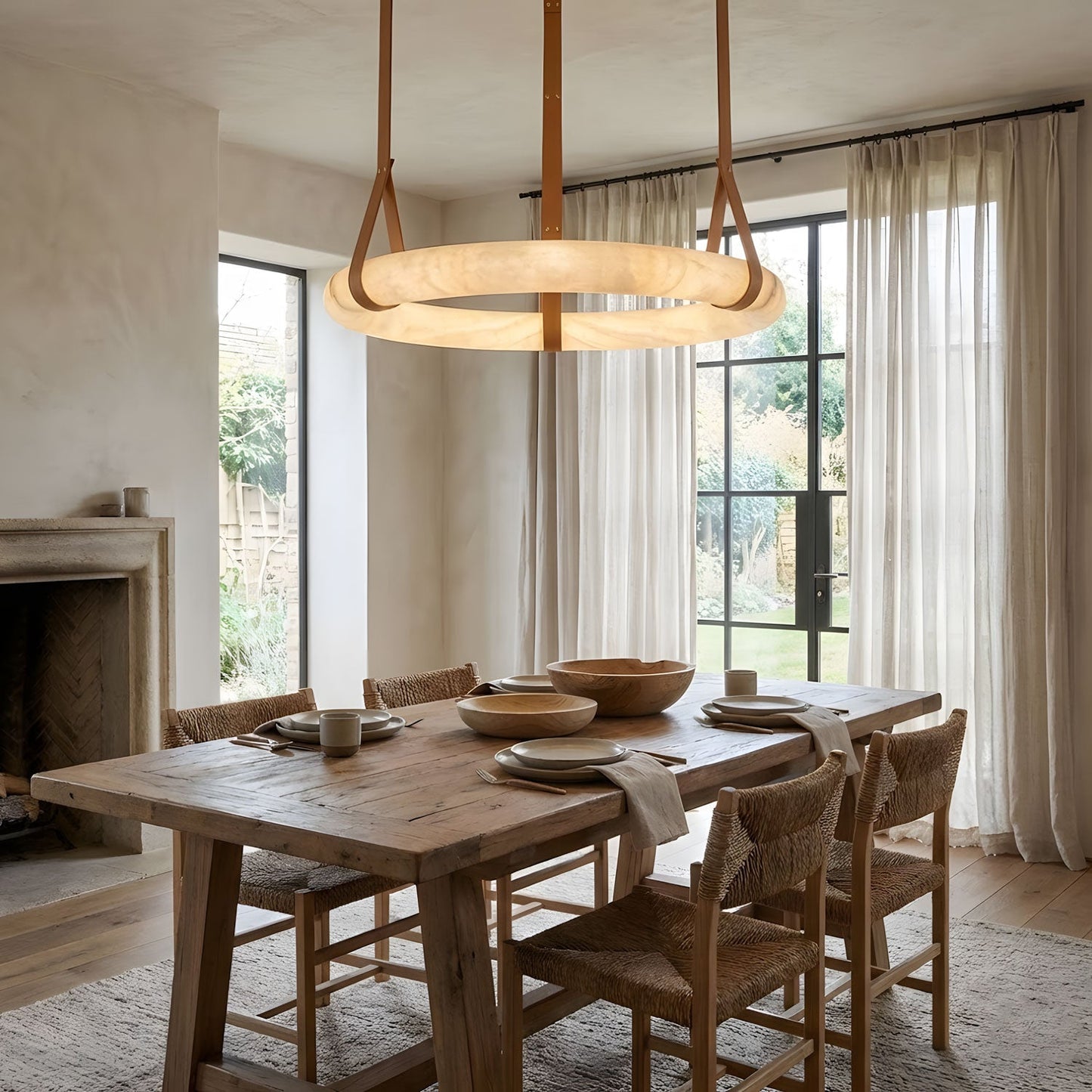 Hanglamp Alabaster Ring LED Donkerbruin Bruin Goud Woonkamer Eetkamer 3000K 4000K 6000K Ø30 Ø120cm Natuursteen Pendellamp