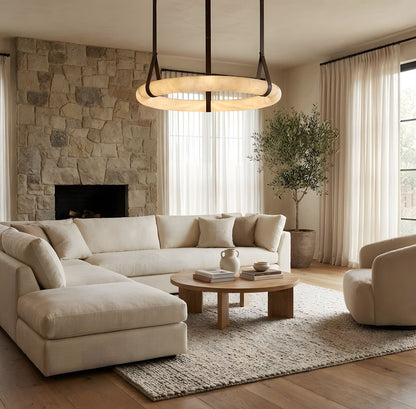 Hanglamp Alabaster Ring LED Donkerbruin Bruin Goud Woonkamer Eetkamer 3000K 4000K 6000K Ø30 Ø120cm Natuursteen Pendellamp