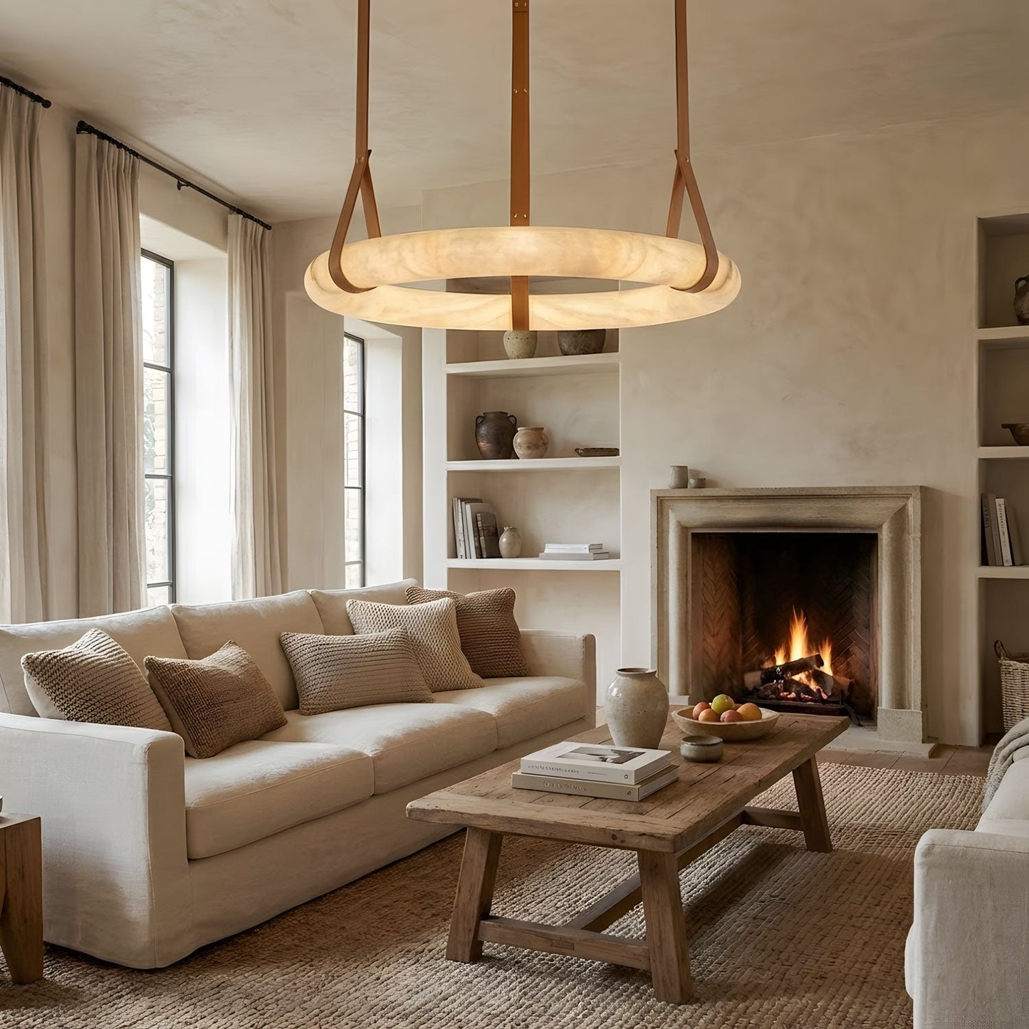 Hanglamp Alabaster Ring LED Donkerbruin Bruin Goud Woonkamer Eetkamer 3000K 4000K 6000K Ø30 Ø120cm Natuursteen Pendellamp