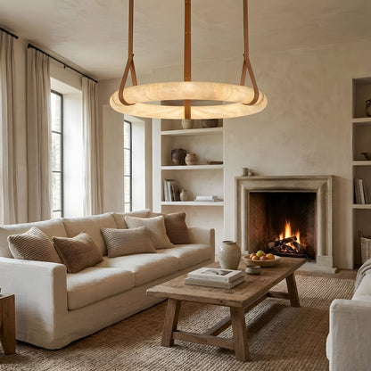 Hanglamp Alabaster Ring LED Donkerbruin Bruin Goud Woonkamer Eetkamer 3000K 4000K 6000K Ø30 Ø120cm Natuursteen Pendellamp