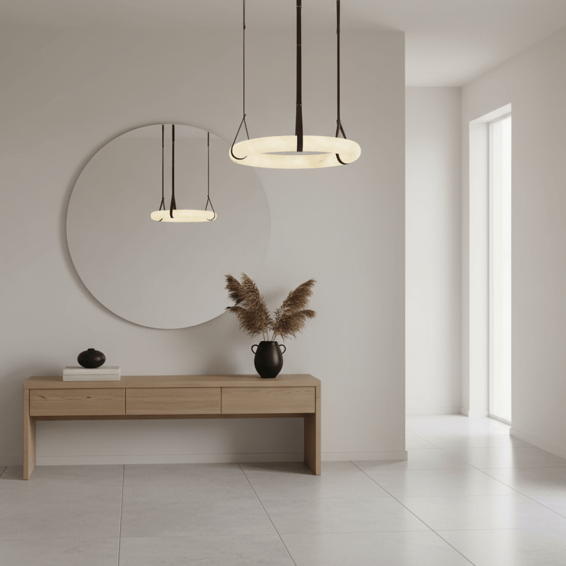 Hanglamp Alabaster Ring LED Donkerbruin Bruin Goud Woonkamer Eetkamer 3000K 4000K 6000K Ø30 Ø120cm Natuursteen Pendellamp