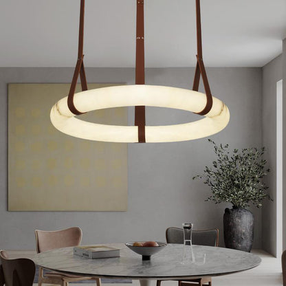 Hanglamp Alabaster Ring LED Donkerbruin Bruin Goud Woonkamer Eetkamer 3000K 4000K 6000K Ø30 Ø120cm Natuursteen Pendellamp