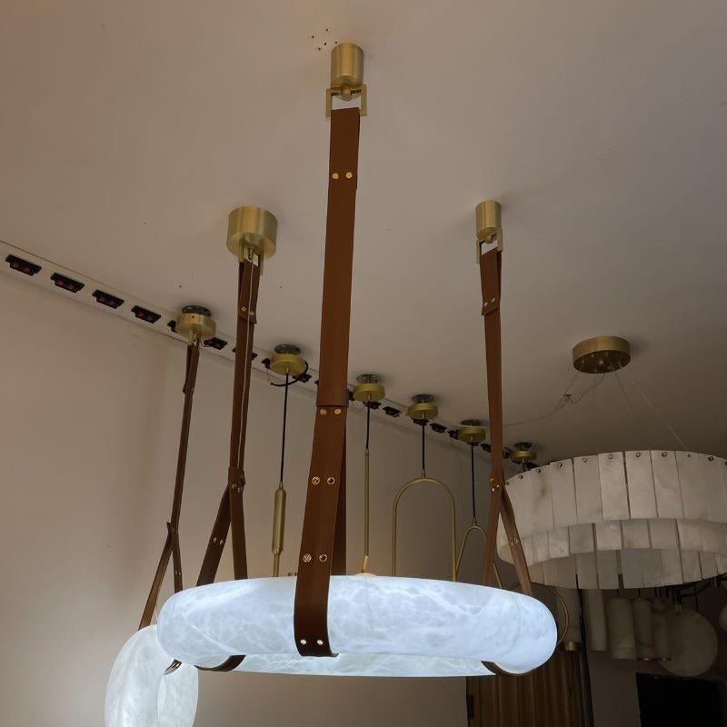 Hanglamp Alabaster Ring LED Donkerbruin Bruin Goud Woonkamer Eetkamer 3000K 4000K 6000K Ø30 Ø120cm Natuursteen Pendellamp