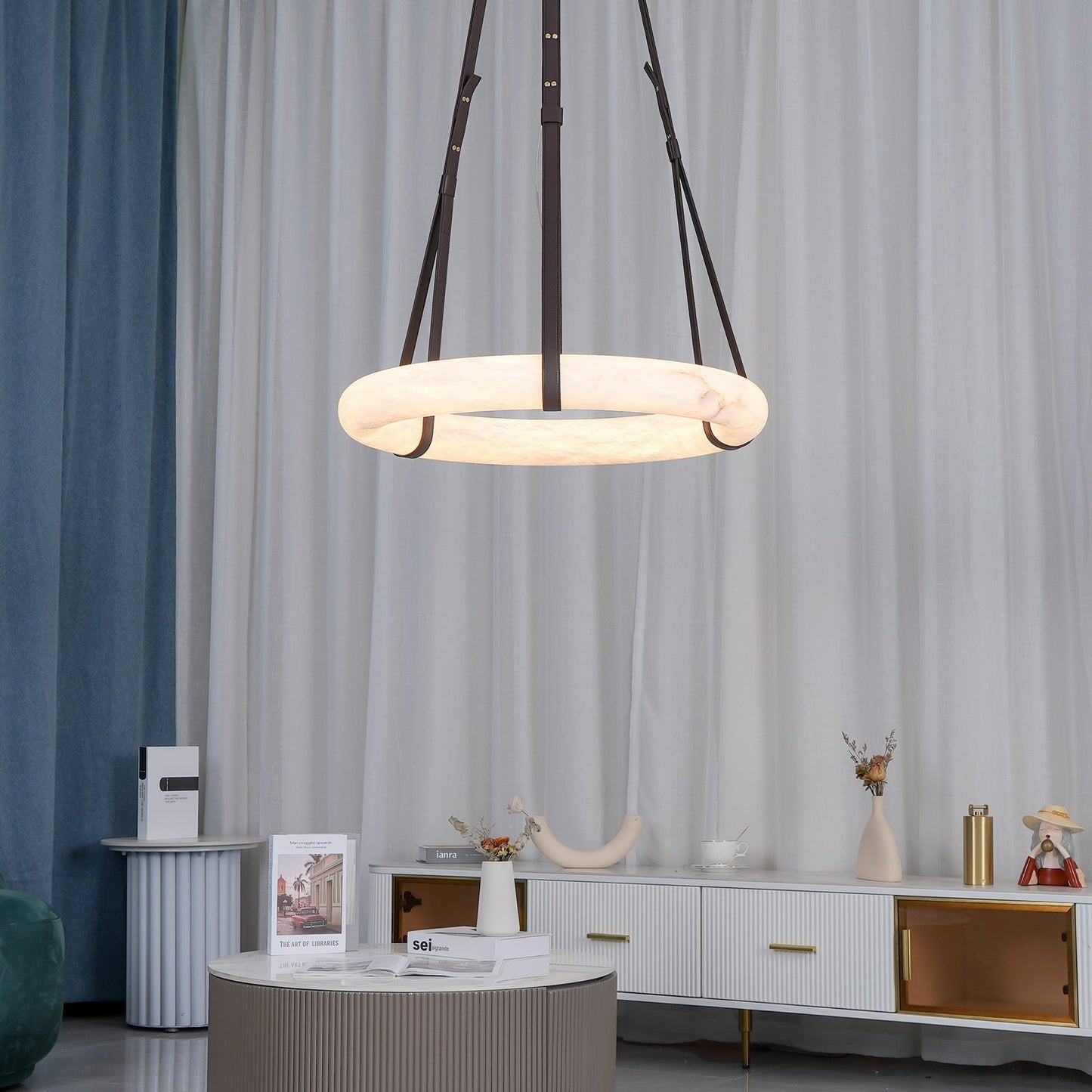 Hanglamp Alabaster Ring LED Donkerbruin Bruin Goud Woonkamer Eetkamer 3000K 4000K 6000K Ø30 Ø120cm Natuursteen Pendellamp
