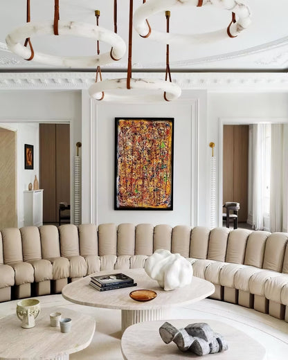 Hanglamp Alabaster Ring LED Donkerbruin Bruin Goud Woonkamer Eetkamer 3000K 4000K 6000K Ø30 Ø120cm Natuursteen Pendellamp