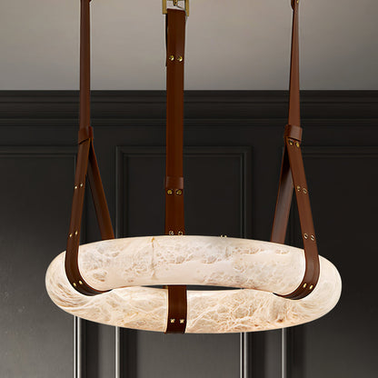 Hanglamp Alabaster Ring LED Donkerbruin Bruin Goud Woonkamer Eetkamer 3000K 4000K 6000K Ø30 Ø120cm Natuursteen Pendellamp