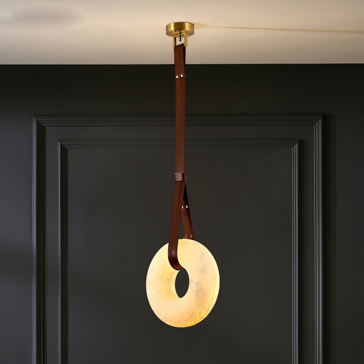 Hanglamp Alabaster Ring LED Donkerbruin Bruin Goud Woonkamer Eetkamer 3000K 4000K 6000K Ø30 Ø120cm Natuursteen Pendellamp