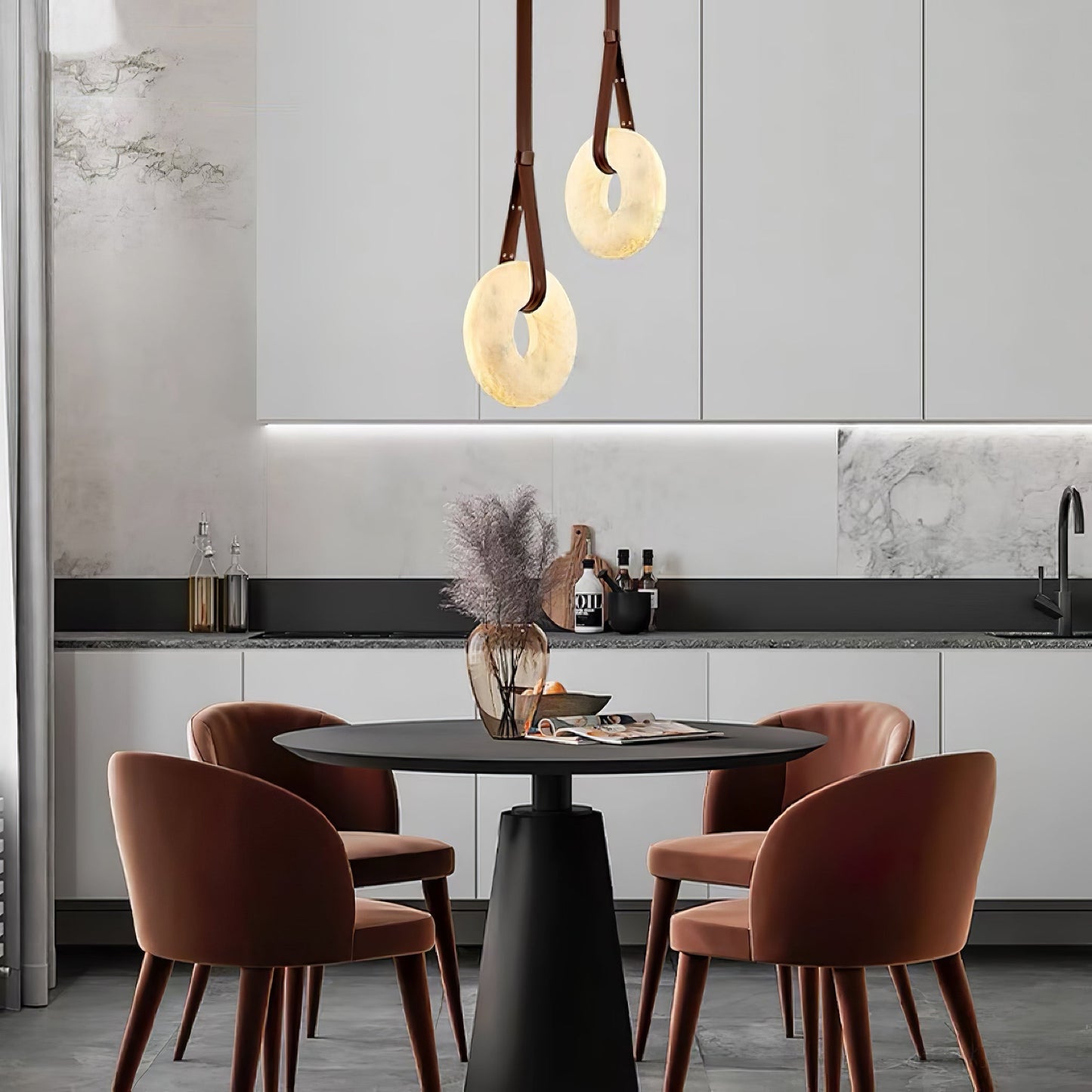 Hanglamp Alabaster Ring LED Donkerbruin Bruin Goud Woonkamer Eetkamer 3000K 4000K 6000K Ø30 Ø120cm Natuursteen Pendellamp