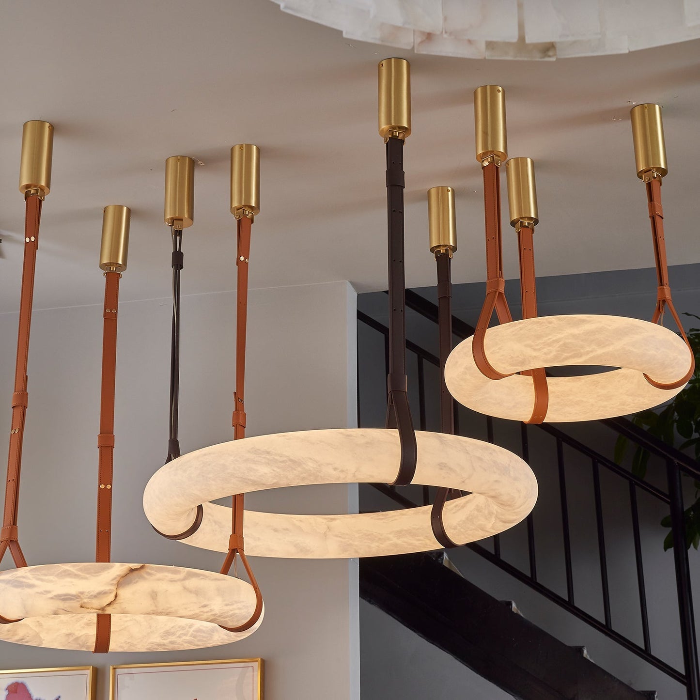 Hanglamp Alabaster Ring LED Donkerbruin Bruin Goud Woonkamer Eetkamer 3000K 4000K 6000K Ø30 Ø120cm Natuursteen Pendellamp