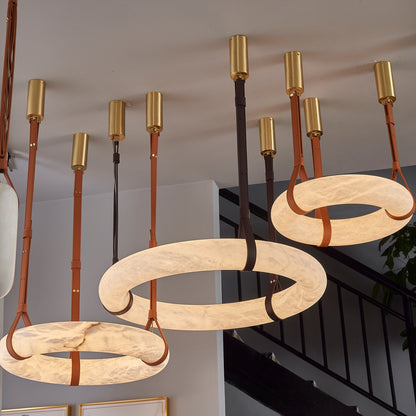 Hanglamp Alabaster Ring LED Donkerbruin Bruin Goud Woonkamer Eetkamer 3000K 4000K 6000K Ø30 Ø120cm Natuursteen Pendellamp