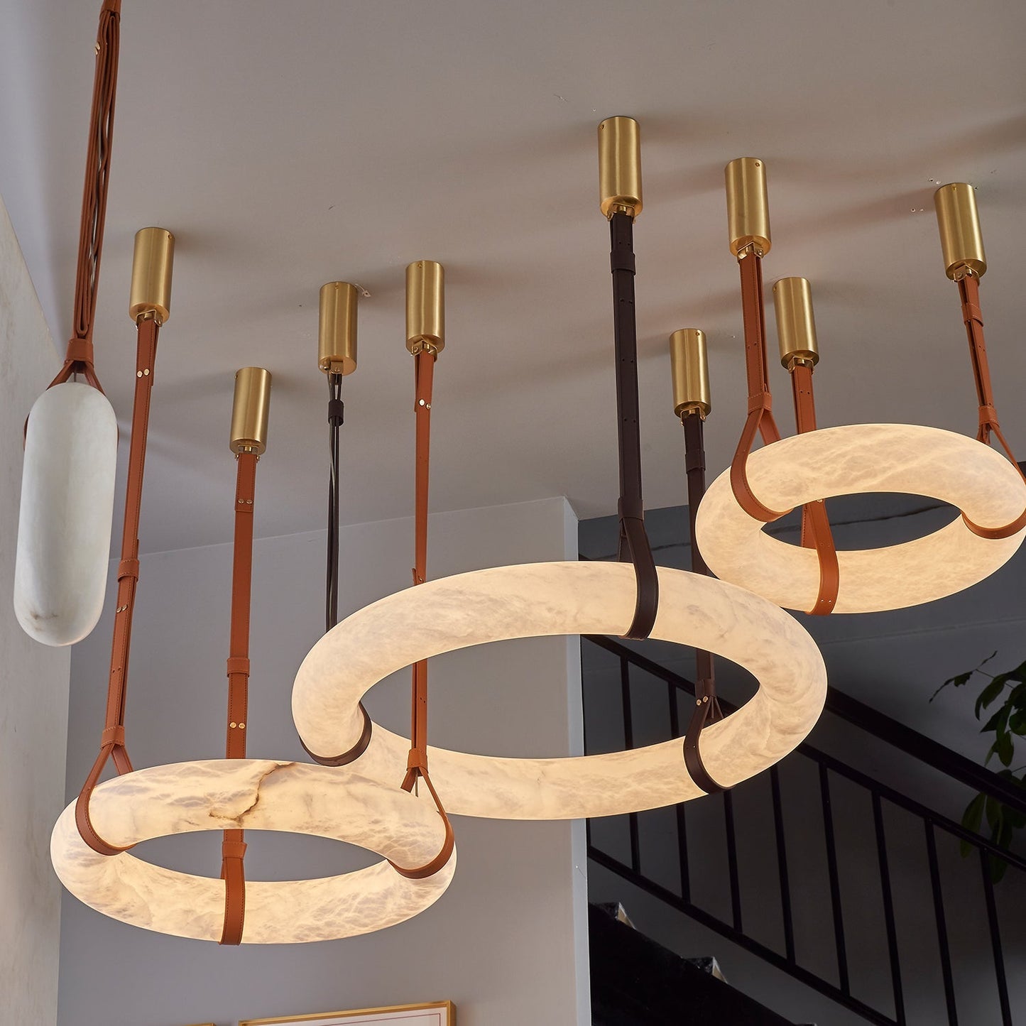 Hanglamp Alabaster Ring LED Donkerbruin Bruin Goud Woonkamer Eetkamer 3000K 4000K 6000K Ø30 Ø120cm Natuursteen Pendellamp