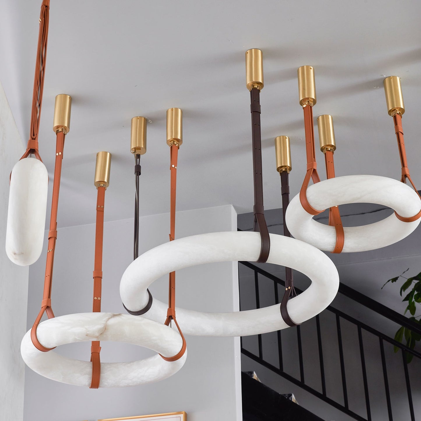 Hanglamp Alabaster Ring LED Donkerbruin Bruin Goud Woonkamer Eetkamer 3000K 4000K 6000K Ø30 Ø120cm Natuursteen Pendellamp