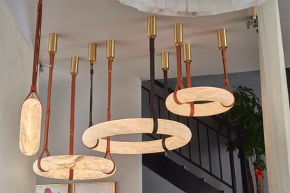 Hanglamp Alabaster Ring LED Donkerbruin Bruin Goud Woonkamer Eetkamer 3000K 4000K 6000K Ø30 Ø120cm Natuursteen Pendellamp