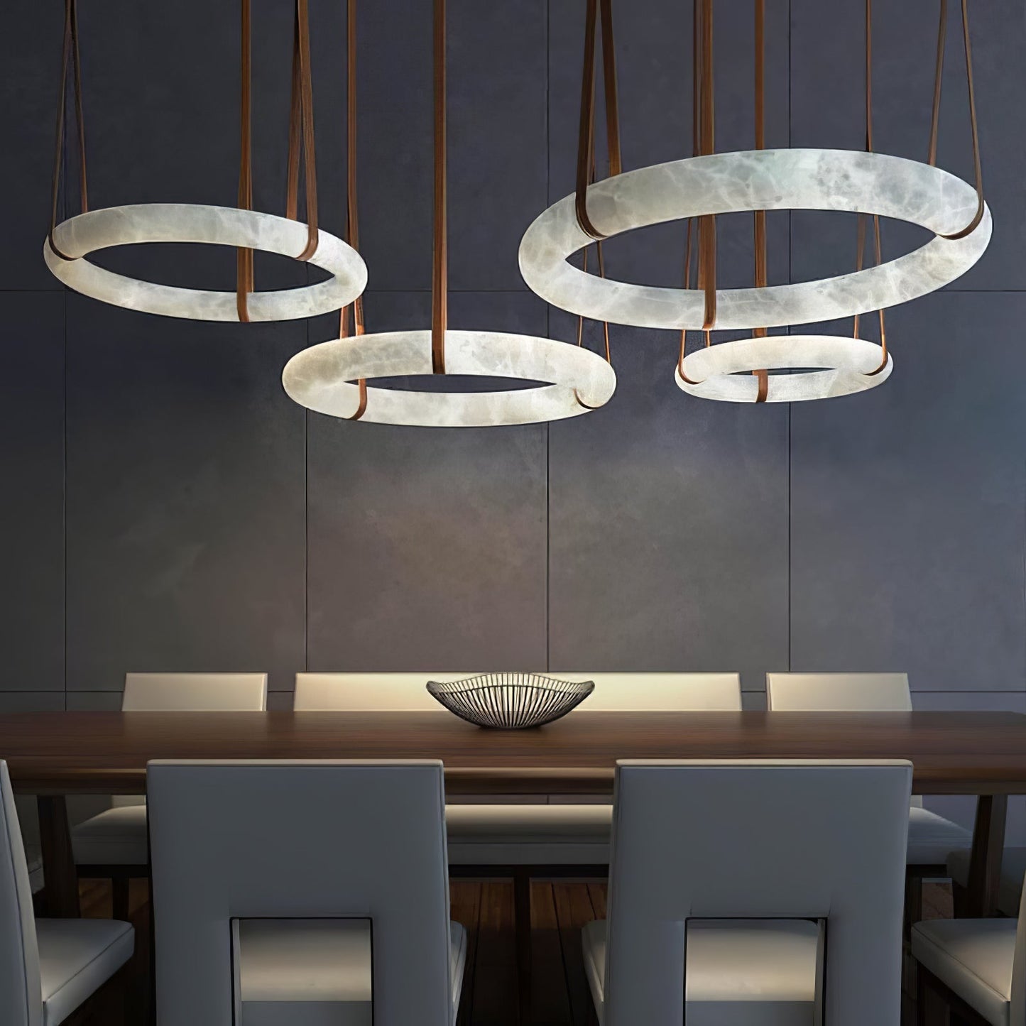 Hanglamp Alabaster Ring LED Donkerbruin Bruin Goud Woonkamer Eetkamer 3000K 4000K 6000K Ø30 Ø120cm Natuursteen Pendellamp