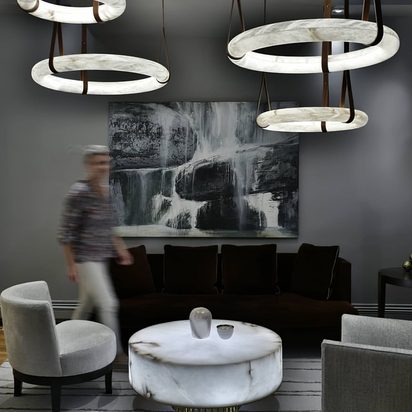 Hanglamp Alabaster Ring LED Donkerbruin Bruin Goud Woonkamer Eetkamer 3000K 4000K 6000K Ø30 Ø120cm Natuursteen Pendellamp