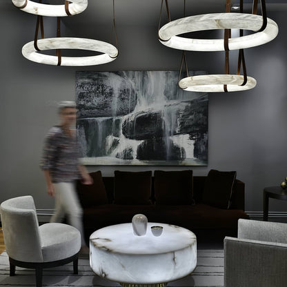 Hanglamp Alabaster Ring LED Donkerbruin Bruin Goud Woonkamer Eetkamer 3000K 4000K 6000K Ø30 Ø120cm Natuursteen Pendellamp