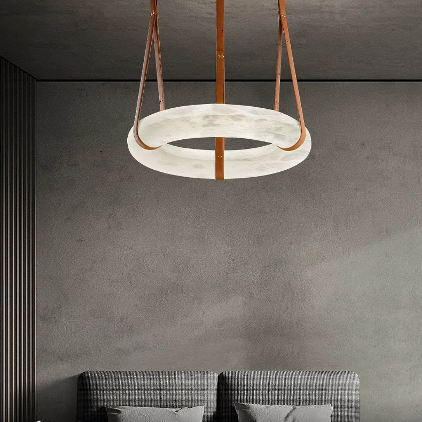 Hanglamp Alabaster Ring LED Donkerbruin Bruin Goud Woonkamer Eetkamer 3000K 4000K 6000K Ø30 Ø120cm Natuursteen Pendellamp