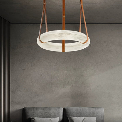 Hanglamp Alabaster Ring LED Donkerbruin Bruin Goud Woonkamer Eetkamer 3000K 4000K 6000K Ø30 Ø120cm Natuursteen Pendellamp