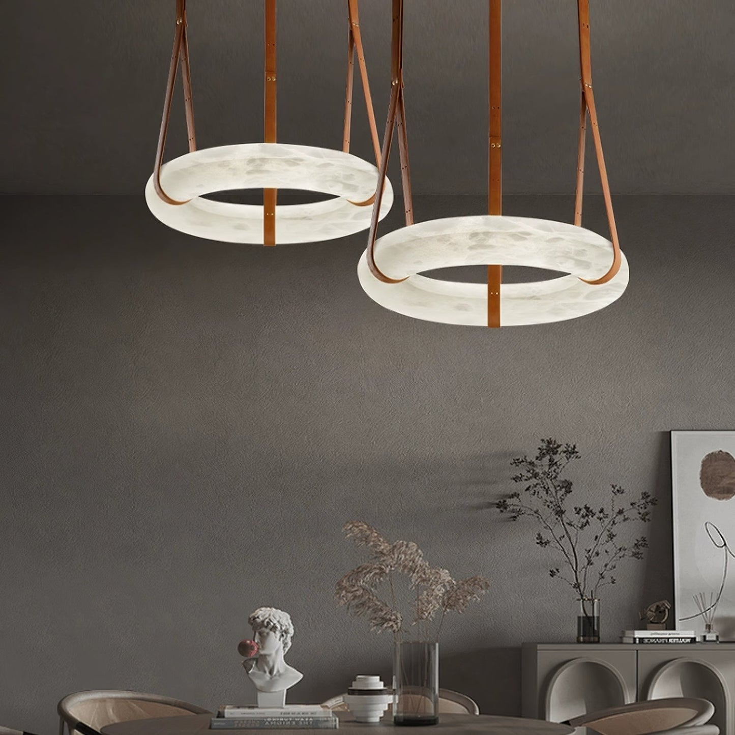Hanglamp Alabaster Ring LED Donkerbruin Bruin Goud Woonkamer Eetkamer 3000K 4000K 6000K Ø30 Ø120cm Natuursteen Pendellamp