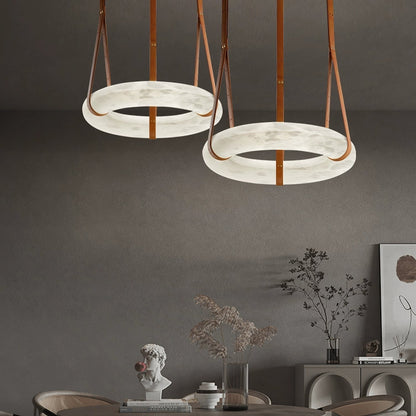 Hanglamp Alabaster Ring LED Donkerbruin Bruin Goud Woonkamer Eetkamer 3000K 4000K 6000K Ø30 Ø120cm Natuursteen Pendellamp