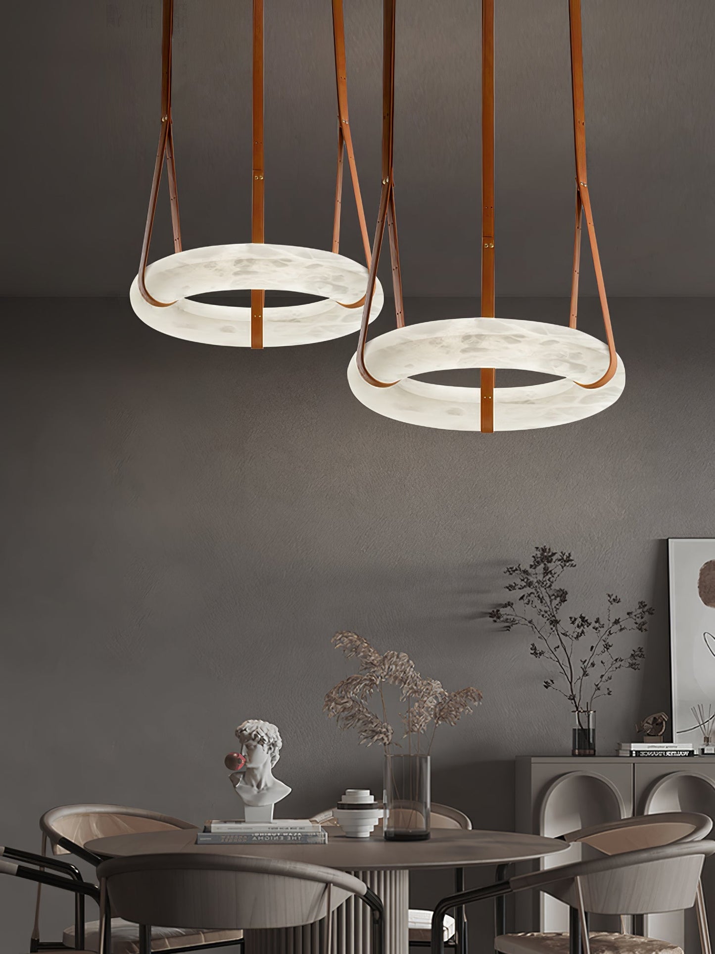 Hanglamp Alabaster Ring LED Donkerbruin Bruin Goud Woonkamer Eetkamer 3000K 4000K 6000K Ø30 Ø120cm Natuursteen Pendellamp