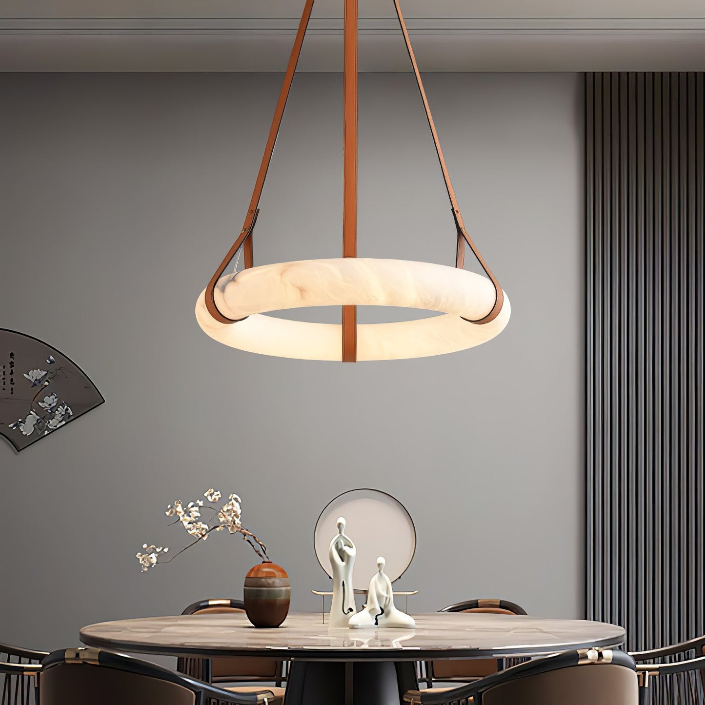 Hanglamp Alabaster Ring LED Donkerbruin Bruin Goud Woonkamer Eetkamer 3000K 4000K 6000K Ø30 Ø120cm Natuursteen Pendellamp