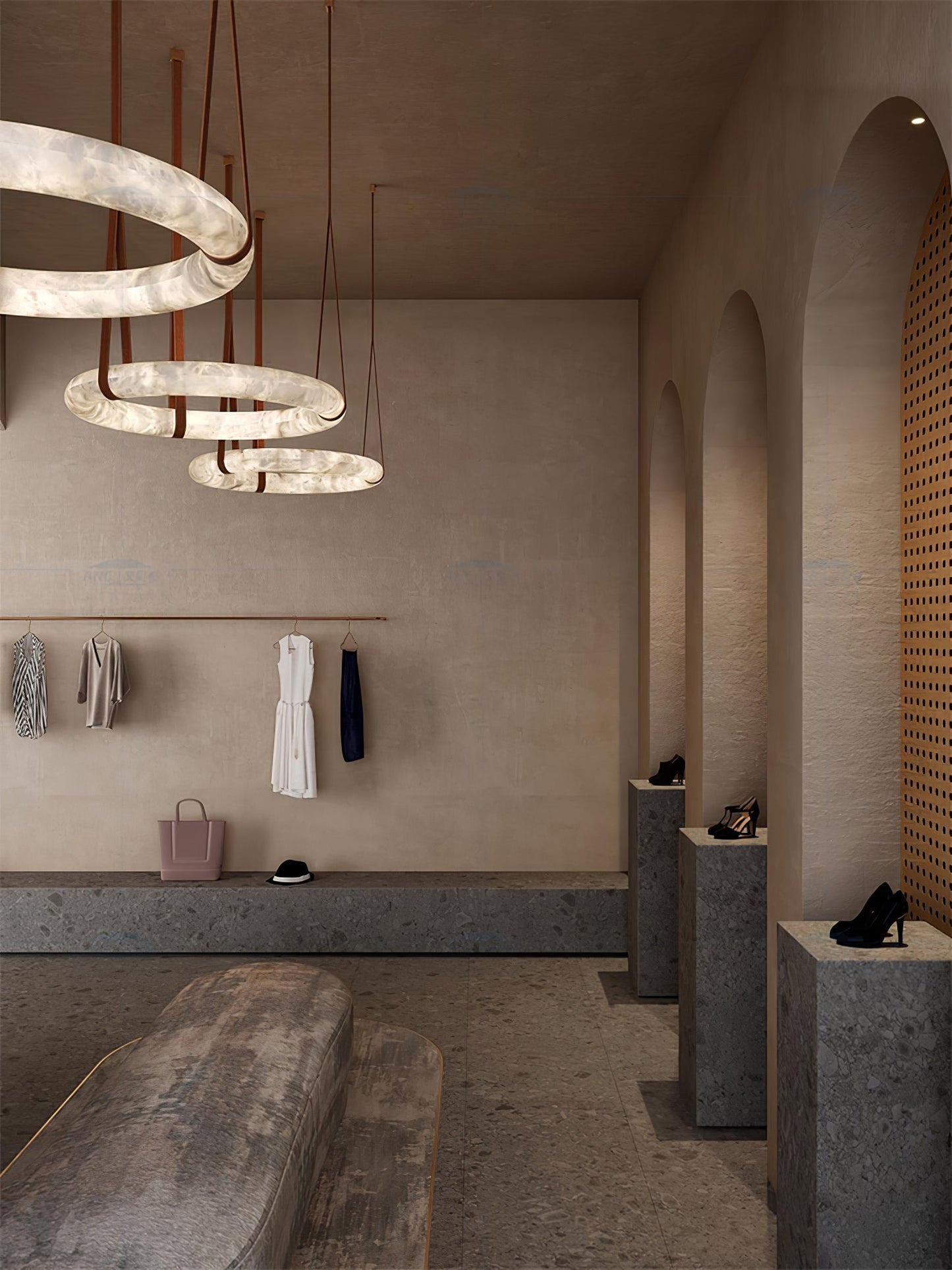 Hanglamp Alabaster Ring LED Donkerbruin Bruin Goud Woonkamer Eetkamer 3000K 4000K 6000K Ø30 Ø120cm Natuursteen Pendellamp
