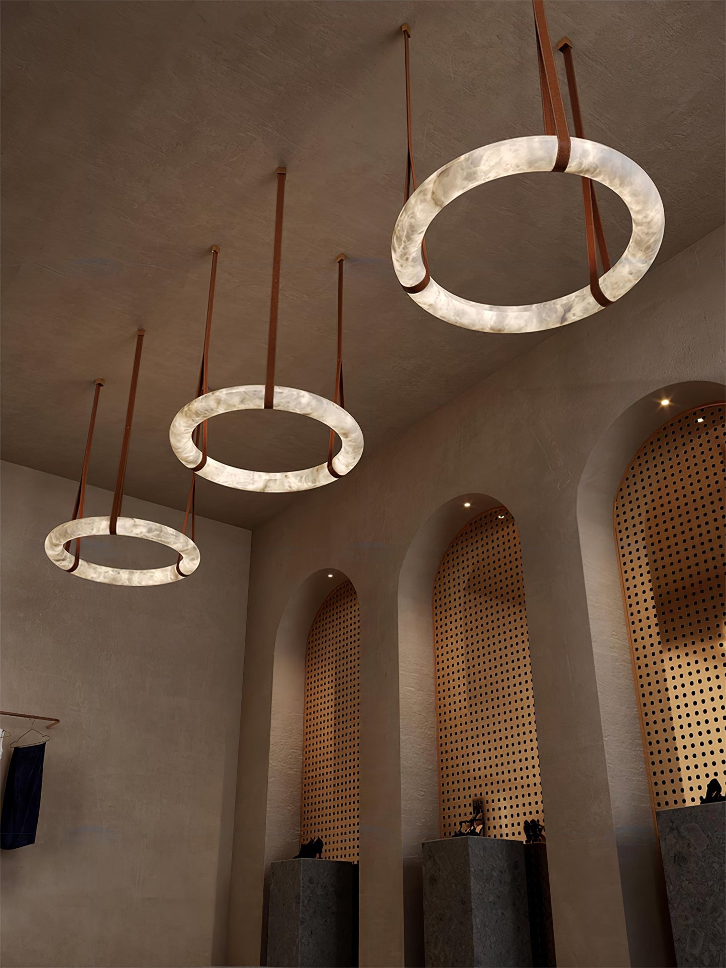 Hanglamp Alabaster Ring LED Donkerbruin Bruin Goud Woonkamer Eetkamer 3000K 4000K 6000K Ø30 Ø120cm Natuursteen Pendellamp