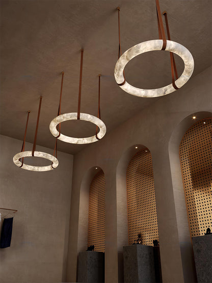 Hanglamp Alabaster Ring LED Donkerbruin Bruin Goud Woonkamer Eetkamer 3000K 4000K 6000K Ø30 Ø120cm Natuursteen Pendellamp