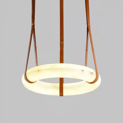 Hanglamp Alabaster Ring LED Donkerbruin Bruin Goud Woonkamer Eetkamer 3000K 4000K 6000K Ø30 Ø120cm Natuursteen Pendellamp