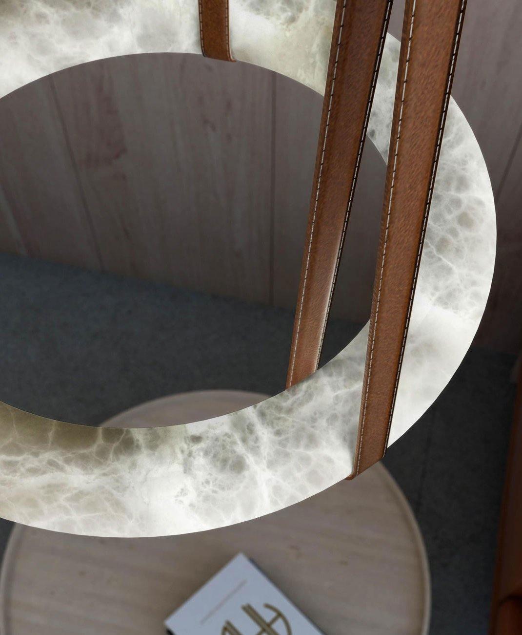 Hanglamp Alabaster Ring LED Donkerbruin Bruin Goud Woonkamer Eetkamer 3000K 4000K 6000K Ø30 Ø120cm Natuursteen Pendellamp