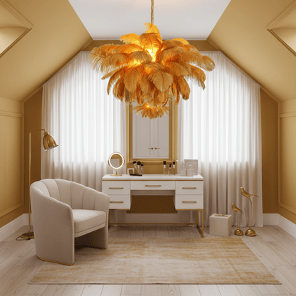 Veren Kroonluchter 56 Handgekleurde Pluimen Messing Fitting Goud Zilver Hollywood Glamour Statement Verlichting