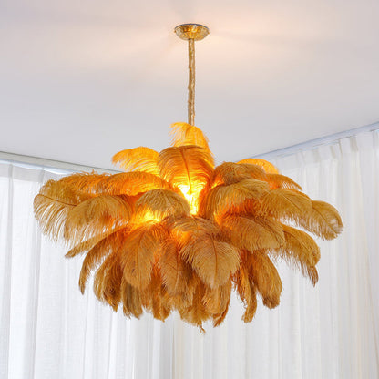 Veren Kroonluchter 56 Handgekleurde Pluimen Messing Fitting Goud Zilver Hollywood Glamour Statement Verlichting