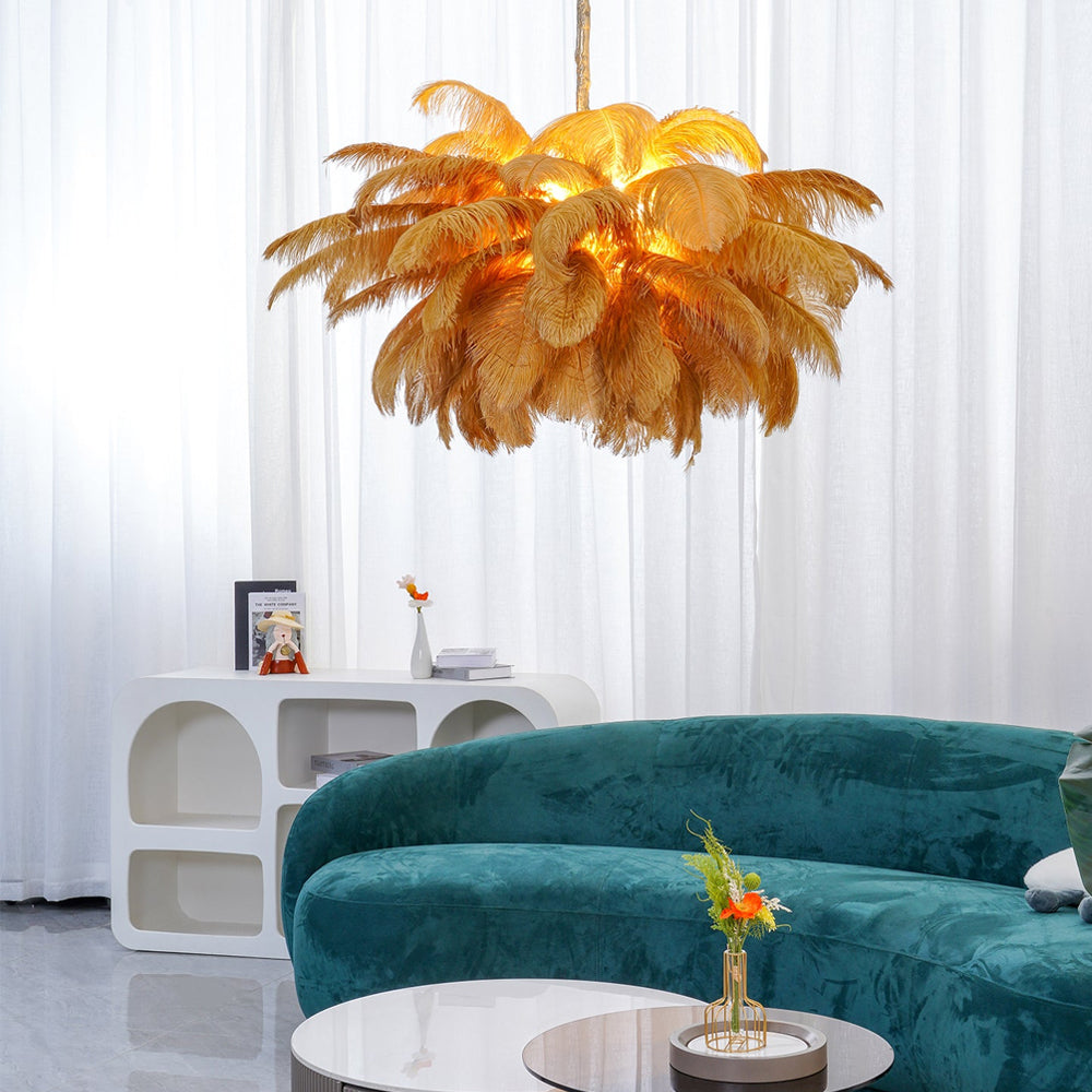 Veren Kroonluchter 56 Handgekleurde Pluimen Messing Fitting Goud Zilver Hollywood Glamour Statement Verlichting