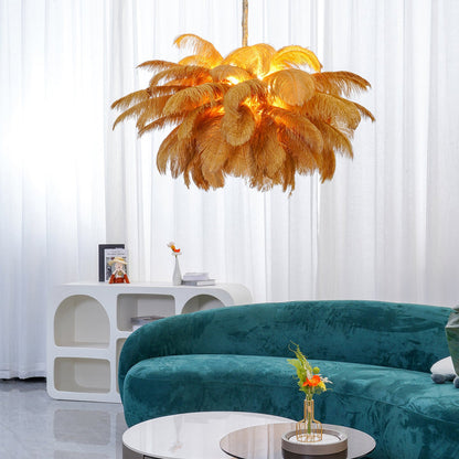 Veren Kroonluchter 56 Handgekleurde Pluimen Messing Fitting Goud Zilver Hollywood Glamour Statement Verlichting