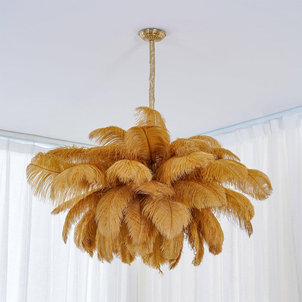 Veren Kroonluchter 56 Handgekleurde Pluimen Messing Fitting Goud Zilver Hollywood Glamour Statement Verlichting