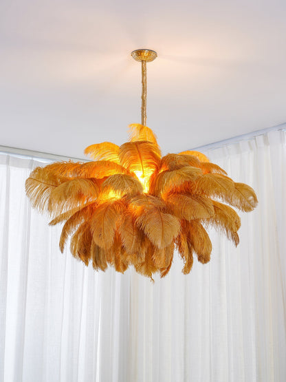 Veren Kroonluchter 56 Handgekleurde Pluimen Messing Fitting Goud Zilver Hollywood Glamour Statement Verlichting