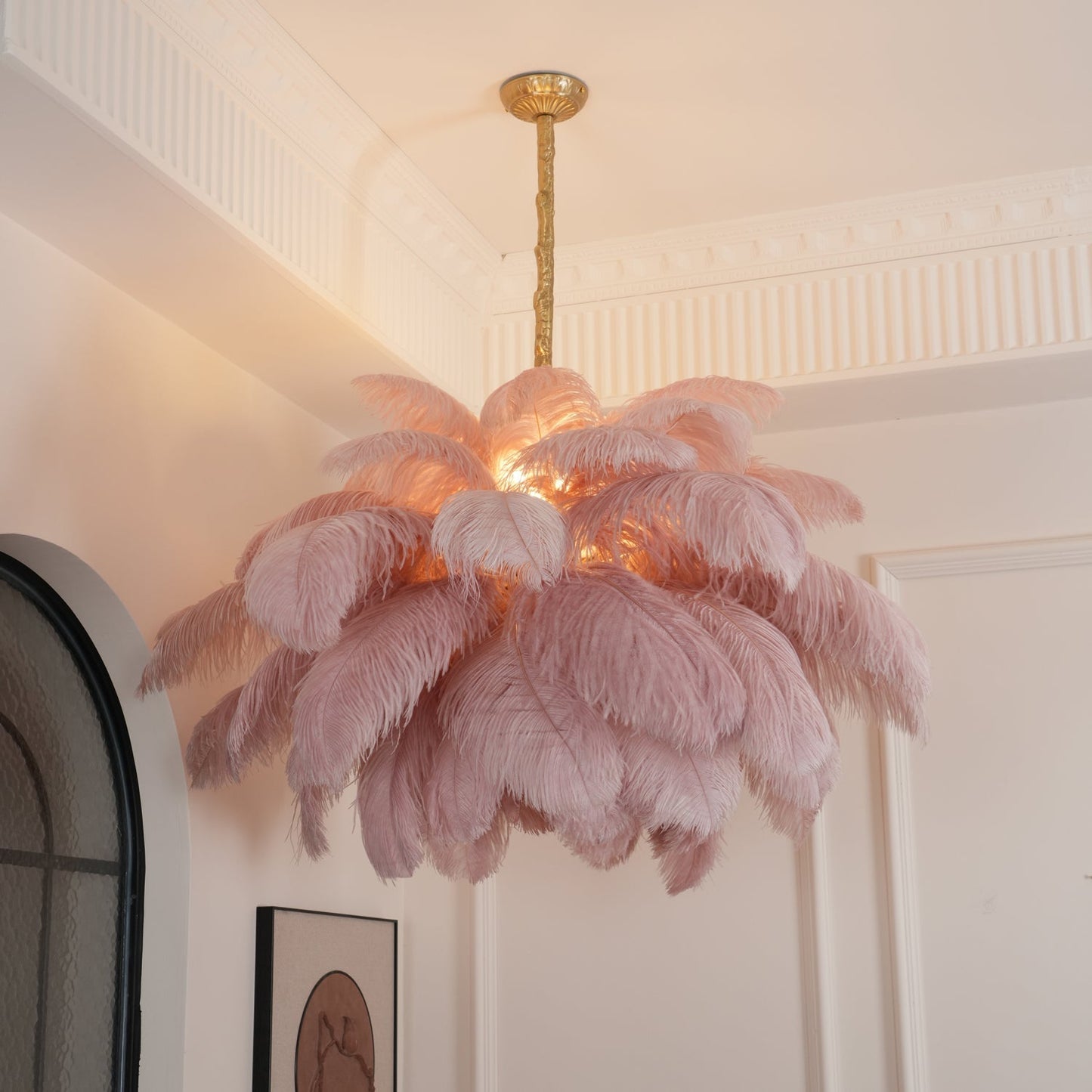 Veren Kroonluchter 56 Handgekleurde Pluimen Messing Fitting Goud Zilver Hollywood Glamour Statement Verlichting