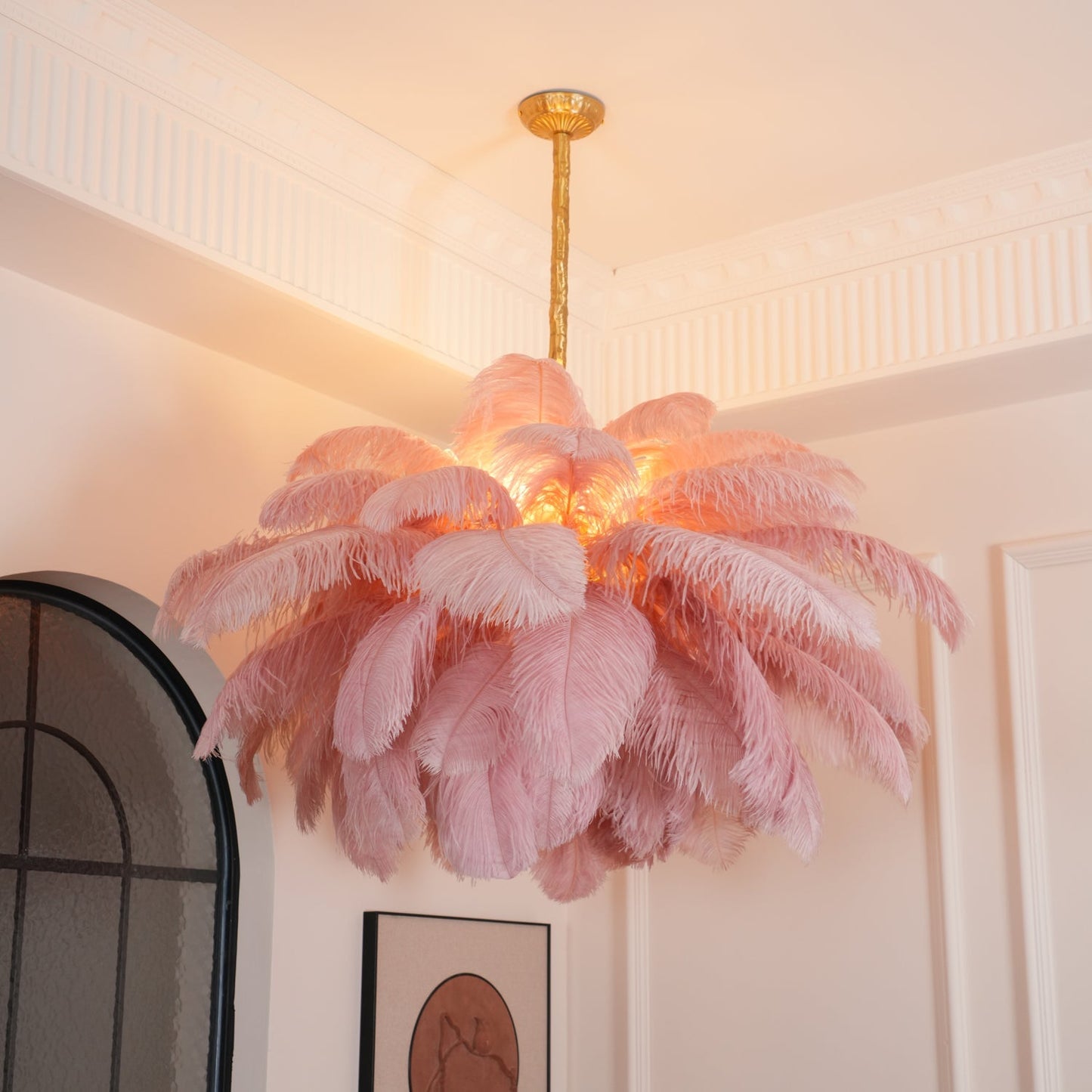 Veren Kroonluchter 56 Handgekleurde Pluimen Messing Fitting Goud Zilver Hollywood Glamour Statement Verlichting