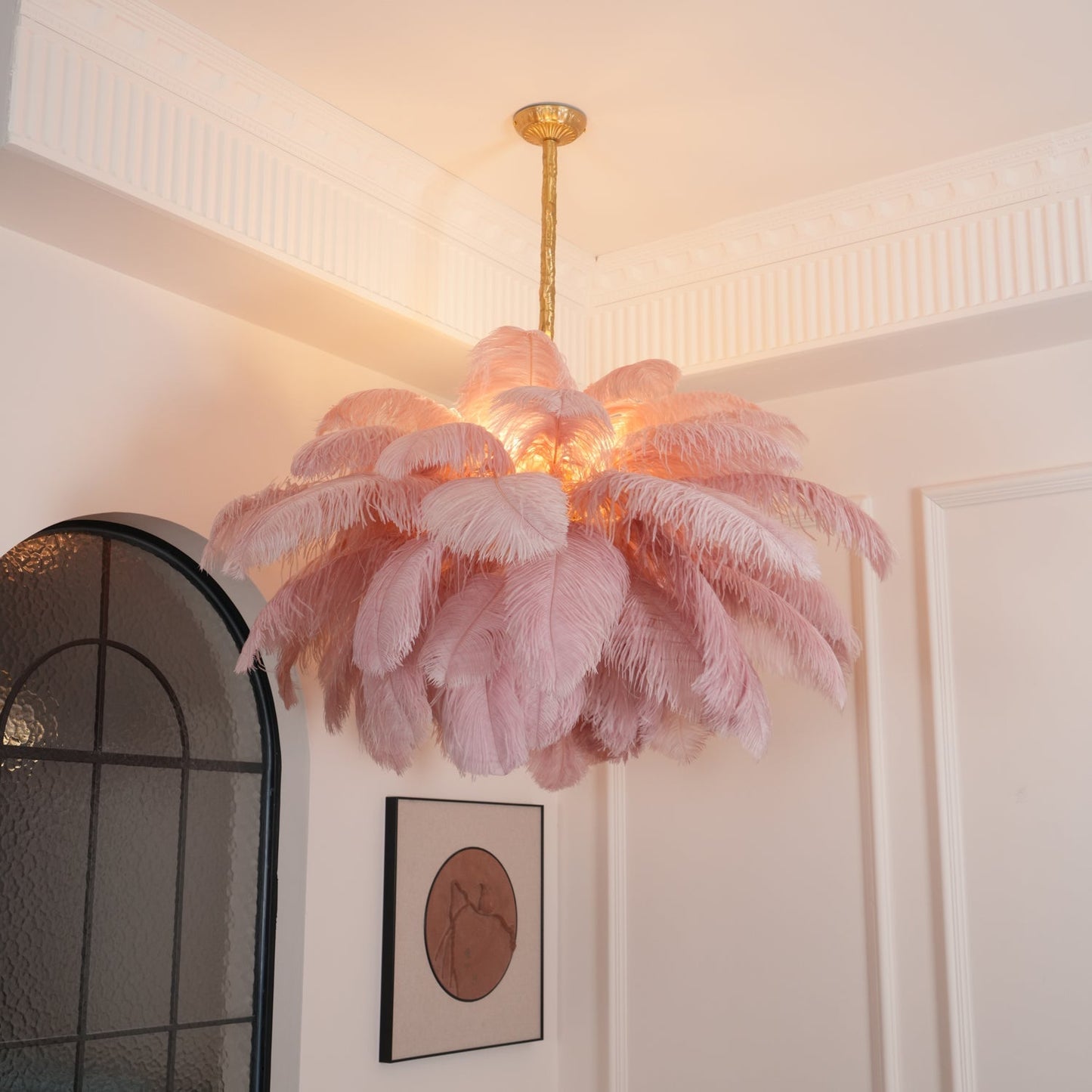 Veren Kroonluchter 56 Handgekleurde Pluimen Messing Fitting Goud Zilver Hollywood Glamour Statement Verlichting