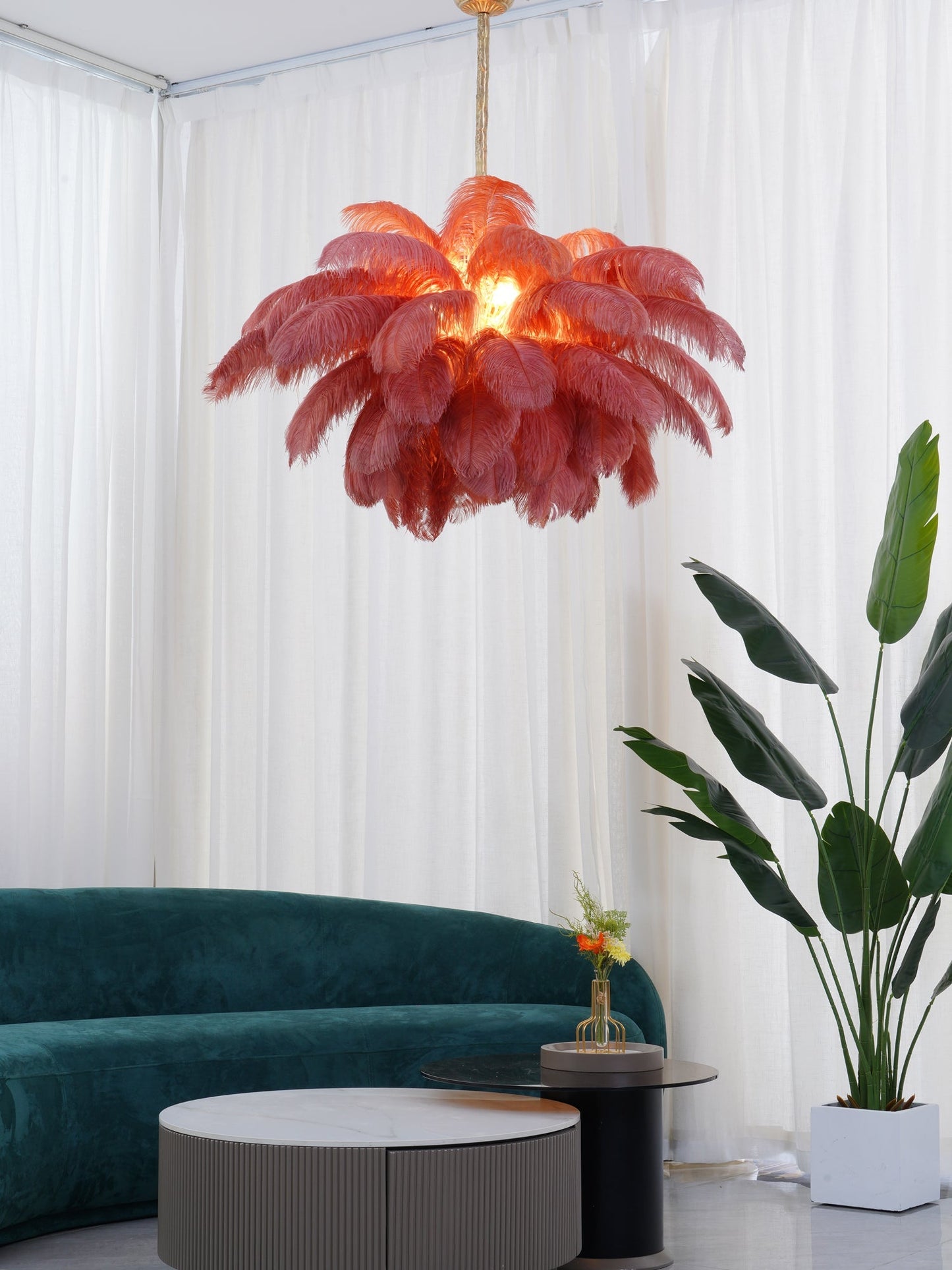 Veren Kroonluchter 56 Handgekleurde Pluimen Messing Fitting Goud Zilver Hollywood Glamour Statement Verlichting