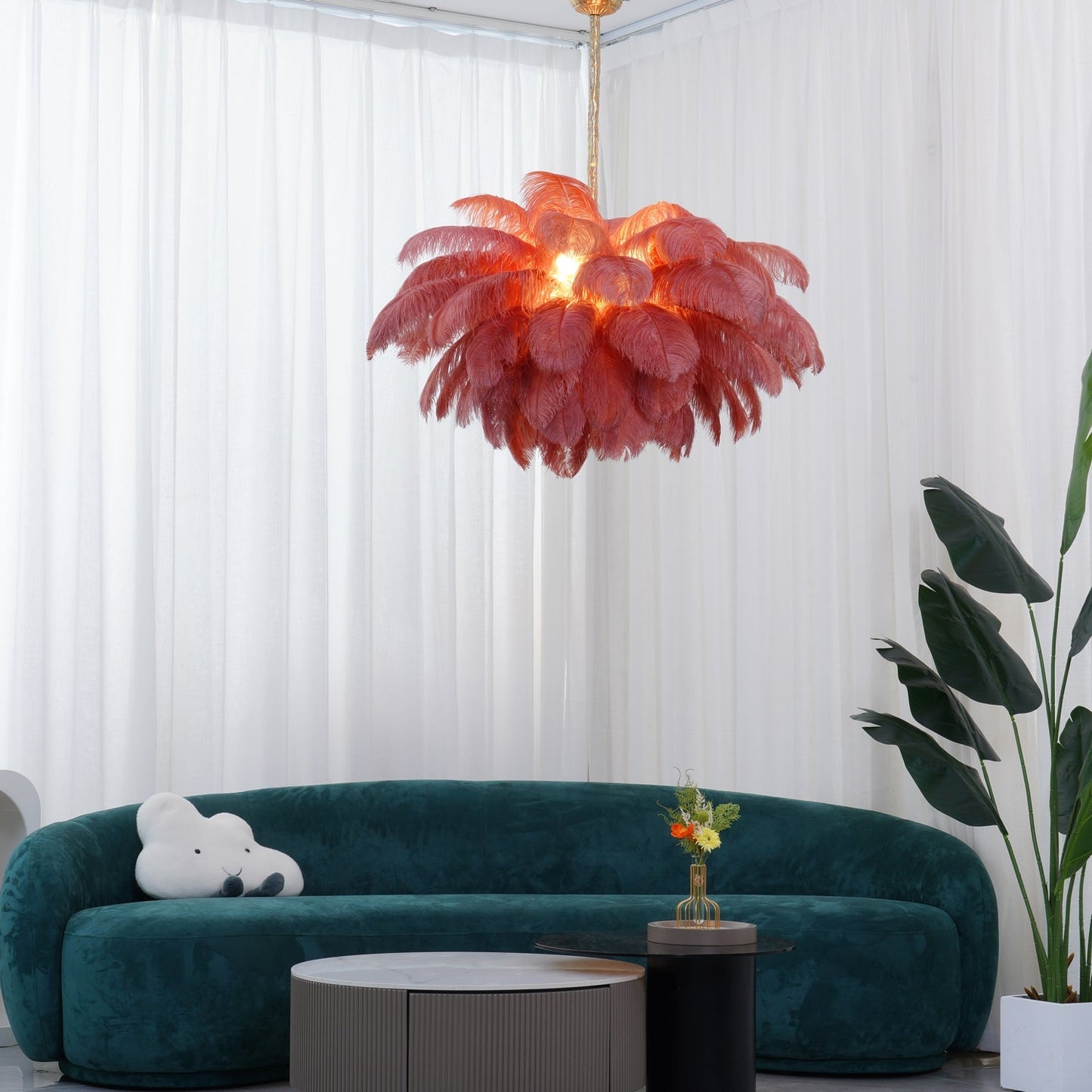 Veren Kroonluchter 56 Handgekleurde Pluimen Messing Fitting Goud Zilver Hollywood Glamour Statement Verlichting