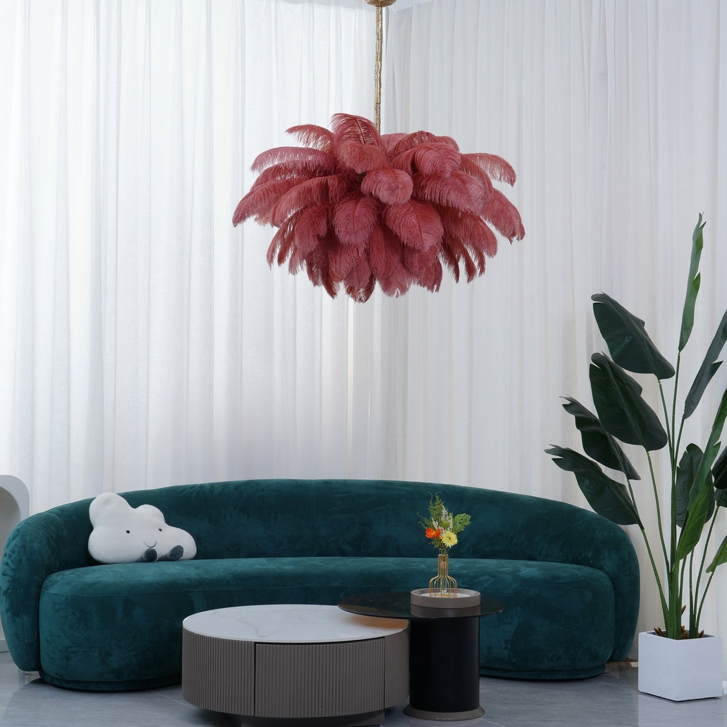 Veren Kroonluchter 56 Handgekleurde Pluimen Messing Fitting Goud Zilver Hollywood Glamour Statement Verlichting