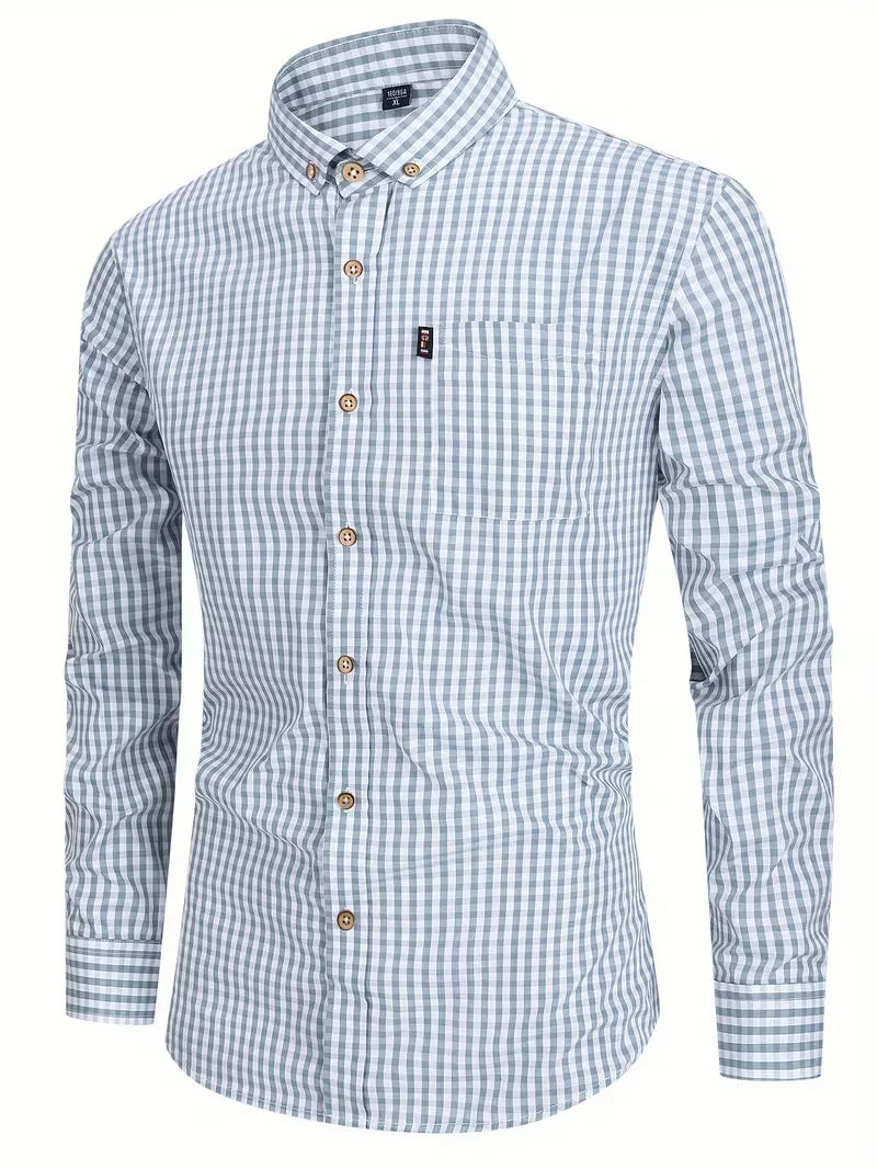 Herenshirt Geruit Met Borstzak Casual Stijl - StudioMarella