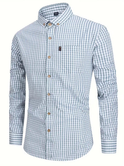 Herenshirt Geruit Met Borstzak Casual Stijl - StudioMarella