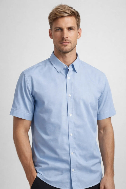 Heren Overhemd Korte Mouw Zomer Casual Blauw - StudioMarella