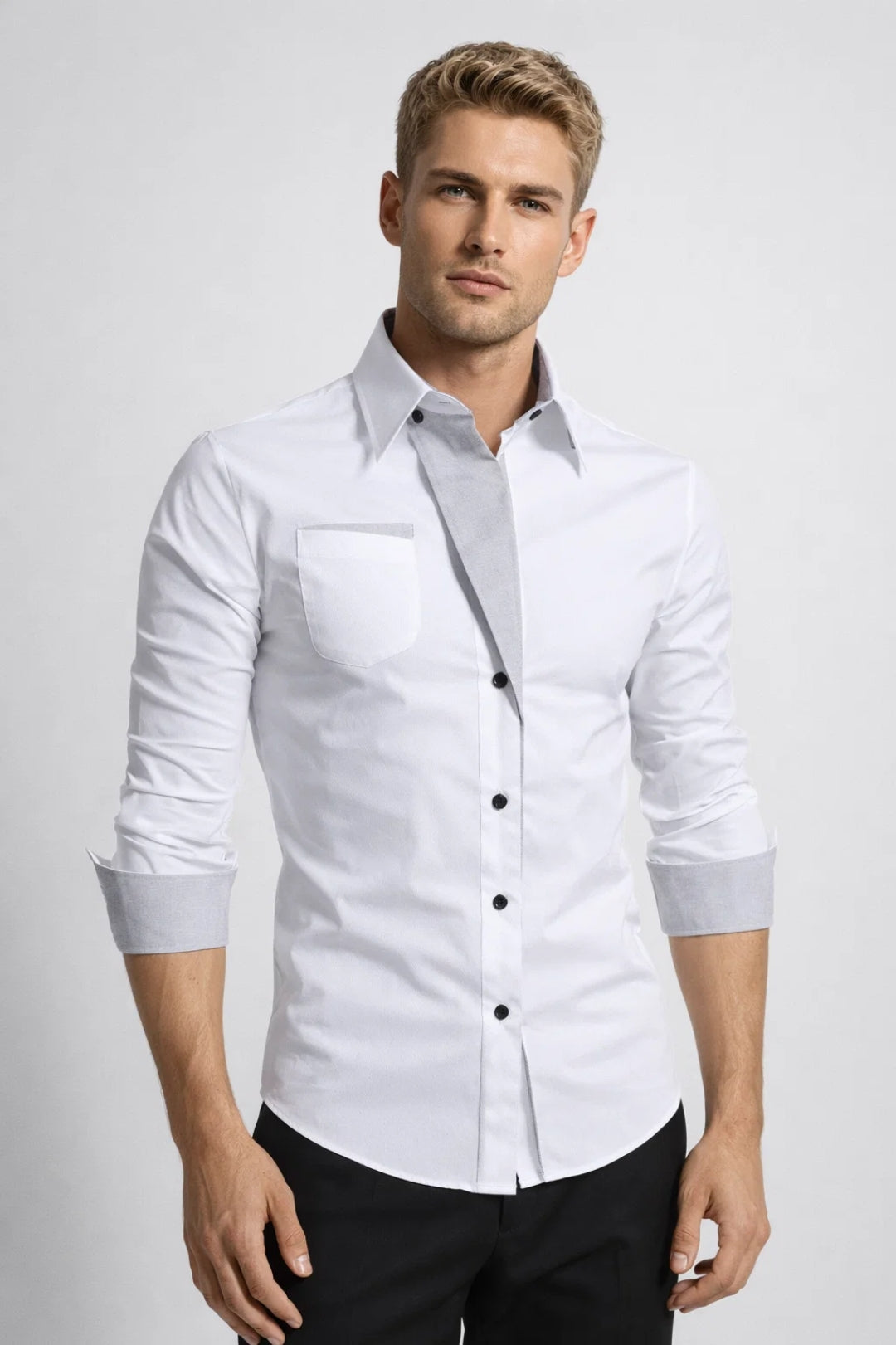 Heren Overhemd Slim Fit Chique Contrasterend Detail - StudioMarella