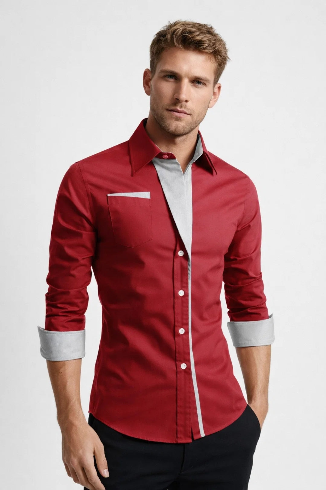 Heren Overhemd Slim Fit Chique Contrasterend Detail