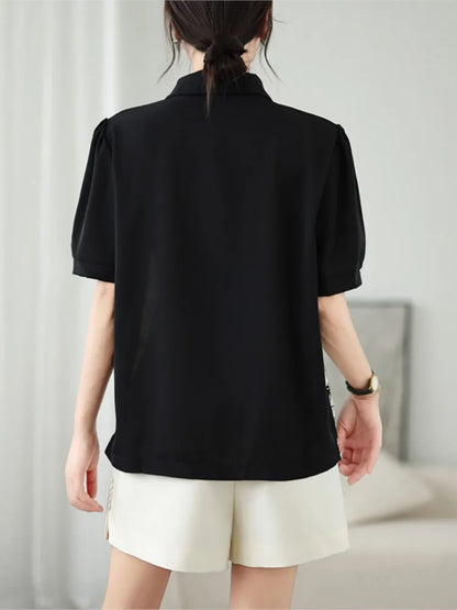 Vrouwelijke Zomer Shirts met Oosterse Printen en Ruime Pasvorm